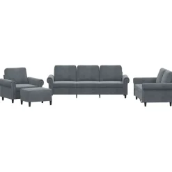 vidaXL sofasæt 4 dele med hynder velour mørkegrå