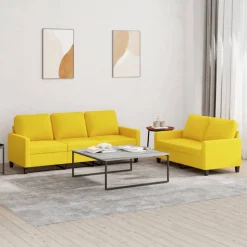 vidaXL sofasæt 2 dele med hynder stof lysegul
