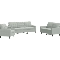 vidaXL sofasæt 3 dele med hynder velour lysegrå