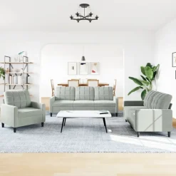 vidaXL sofasæt 3 dele med hynder velour lysegrå