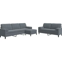 vidaXL sofasæt 3 dele med hynder og bolsterpuder velour mørkegrå