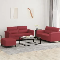vidaXL sofasæt 3 dele med hynder kunstlæder vinrød