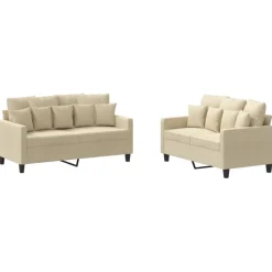 vidaXL sofasæt 2 dele med hynder stof cremefarvet