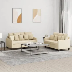 vidaXL sofasæt 2 dele med hynder stof cremefarvet