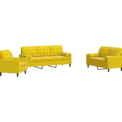 vidaXL sofasæt 3 dele med hynder og bolsterpuder velour gul