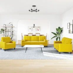 vidaXL sofasæt 3 dele med hynder og bolsterpuder velour gul