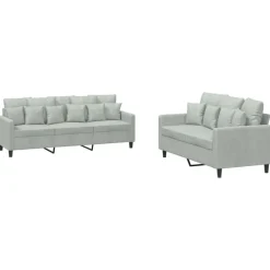 vidaXL sofasæt 2 dele med hynder velour lysegrå