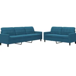 vidaXL sofasæt 2 dele med hynder velour blå