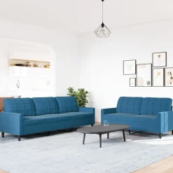 vidaXL sofasæt 2 dele med hynder velour blå