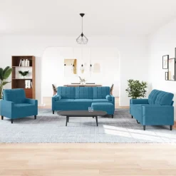 vidaXL sofasæt 4 dele med hynder og bolsterpuder velour blå
