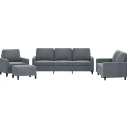 vidaXL sofasæt 4 dele med hynder velour mørkegrå