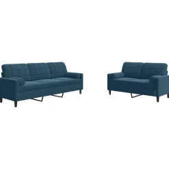 vidaXL sofasæt 2 dele med hynder og bolsterpuder velour blå