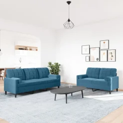 vidaXL sofasæt 2 dele med hynder og bolsterpuder velour blå