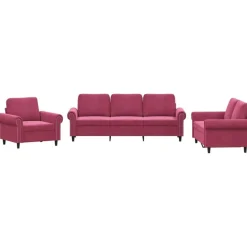 vidaXL sofasæt 2 dele med hynder velour vinrød