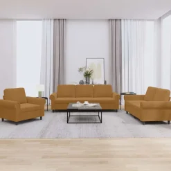 vidaXL sofasæt 3 dele med hynder velour brun