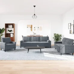 vidaXL sofasæt 3 dele med hynder og bolsterpuder velour mørkegrå