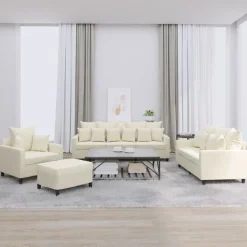 vidaXL sofasæt 4 dele med hynder velour cremefarvet
