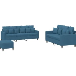vidaXL sofasæt 3 dele med hynder velour blå