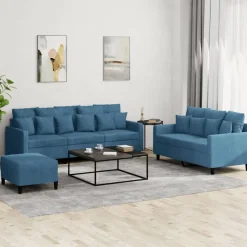 vidaXL sofasæt 3 dele med hynder velour blå