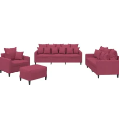 vidaXL sofasæt 4 dele med hynder velour vinrød