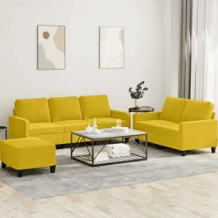 vidaXL sofasæt 3 dele med hynder velour gul
