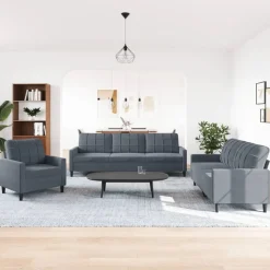 vidaXL sofasæt 3 dele med hynder velour mørkegrå