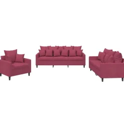 vidaXL sofasæt 2 dele med hynder velour vinrød