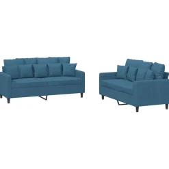 vidaXL sofasæt 2 dele med hynder velour blå