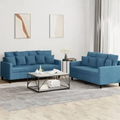 vidaXL sofasæt 2 dele med hynder velour blå