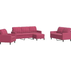 vidaXL sofasæt 4 dele med hynder velour vinrød