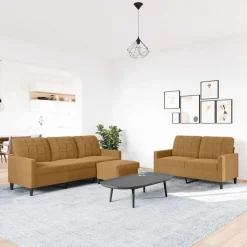 vidaXL sofasæt 3 dele med hynder velour brun