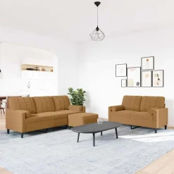 vidaXL sofasæt 3 dele med hynder og bolsterpuder velour brun
