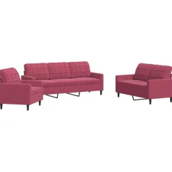 vidaXL sofasæt 2 dele med hynder velour vinrød