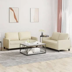 vidaXL sofasæt 2 dele med hynder kunstlæder Cremefarvet