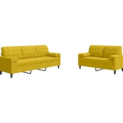 vidaXL sofasæt 2 dele med hynder og bolsterpuder velour gul