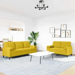 vidaXL sofasæt 2 dele med hynder og bolsterpuder velour gul