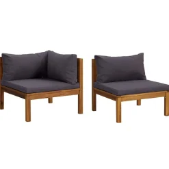 vidaXL sofasæt 2 dele med mørkegrå hynder massivt akacietræ