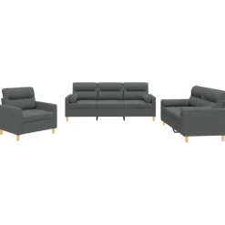 vidaXL sofasæt 3 dele med puder stof mørkegrå