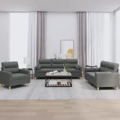 vidaXL sofasæt 3 dele med puder stof mørkegrå