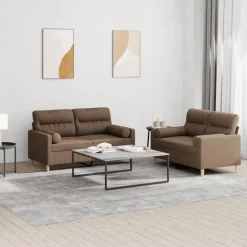 vidaXL sofasæt 2 dele med puder stof brun