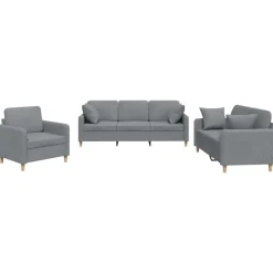 vidaXL sofasæt 3 dele med puder stof lysegrå