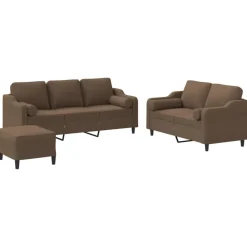 vidaXL sofasæt 3 dele med puder stof brun