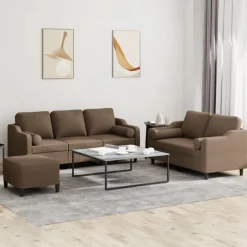 vidaXL sofasæt 3 dele med puder stof brun