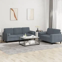 vidaXL sofasæt 2 dele med puder velour mørkegrå
