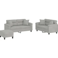 vidaXL sofasæt 3 dele med puder mikrofiberstof lysegrå