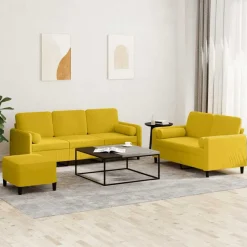 vidaXL sofasæt 3 dele med puder velour gul