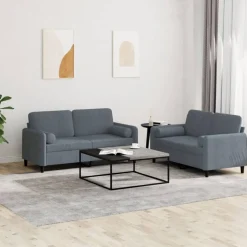 vidaXL sofasæt 2 dele med puder velour mørkegrå