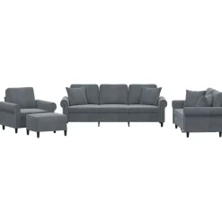 vidaXL sofasæt 4 dele med puder velour mørkegrå