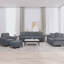 vidaXL sofasæt 4 dele med puder velour mørkegrå