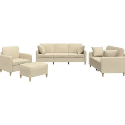 vidaXL sofasæt 4 dele med puder stof cremefarvet